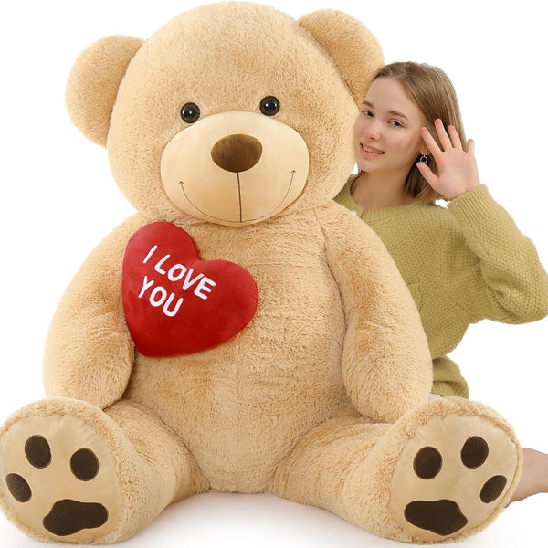 Giant Teddy Bear Stuffed Animal 5Ft, Big Teddy Bear with Heart, Large Brown Stuffed Bear Plush Toys for Kids, I Love You Bear Gift for Girlfriend Wedding