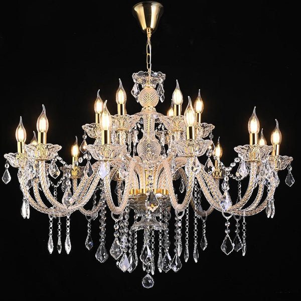 Crystal Chandelier Light Fixture for Living Room 18 Lights Double Layer Crystal Pendant Light Fixtures，Gold Crystal Ceiling Lights for Dining Room Bedroom Kitchen