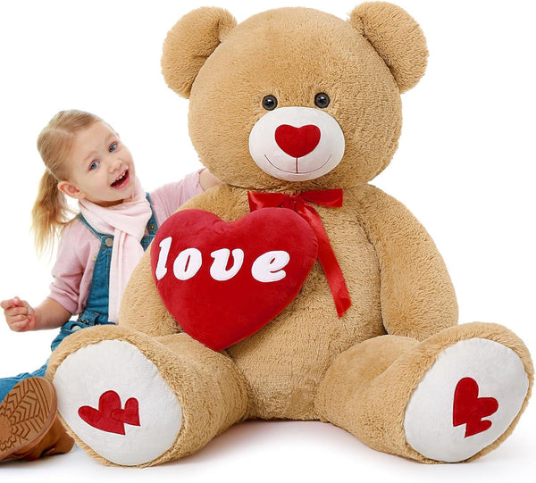MaoGoLan Giant Teddy Bear Plush Toy, 51”Large Bear Stuffed Animal with Red Heart Pillow for Special Day Sweet Romantic Anniversary, Big Teddy Bear for Her Girlfriend Wife