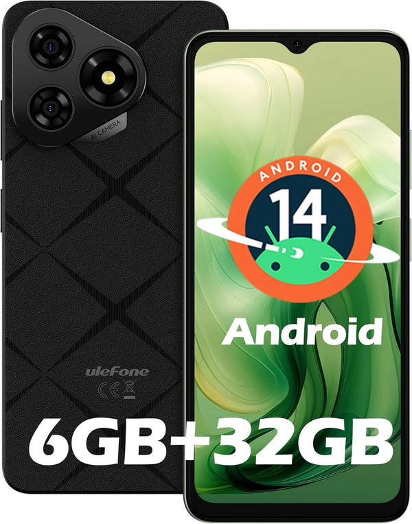 Ulefone Note 19 Unlocked Cell Phone, Android 14 Go Smartphone, Octa-core, 3+3+32GB(512GB Expanded), 6.56” HD+, 8MP+5MP, 5000mAh, Global 4G LTE, 3-Card Slot/Face Unlock/GPS - Black