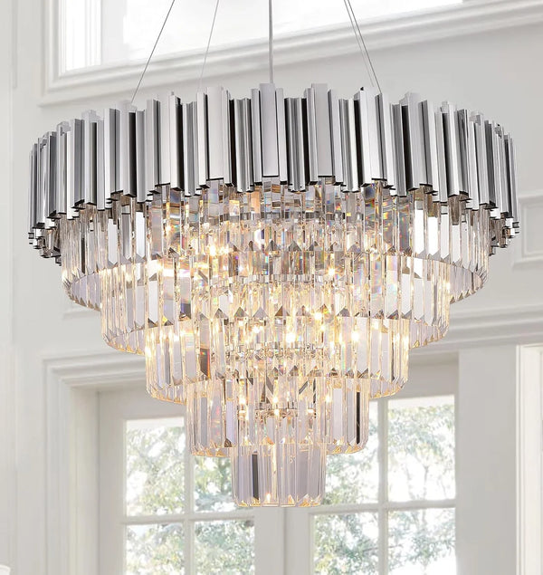 Modern Crystal Chandelier Lighting Chrome 5-Tier Chandeliers 9 Light Contemporary Ceiling Light Fixture for Dining Room Foyer Kitchen Living Room 27.5"