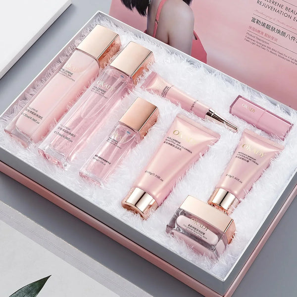 8-in-1 Skincare & Makeup Gift Set with Antioxidant Complex – Cleanser, Toner, Lotion，Serum, Eye Cream，BB Cream & Velvet Lip Color – Hydrating Routine for All Skin Types, Daily Glow Essentials