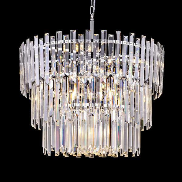 Wellmet Crystal Chandelier Chrome, 24 inch Modern Round Crystal Chandelier Ceiling Hanging, Chandeliers Light Fixture for Living Room, Dining Room, Bedroom, Kitchen Island