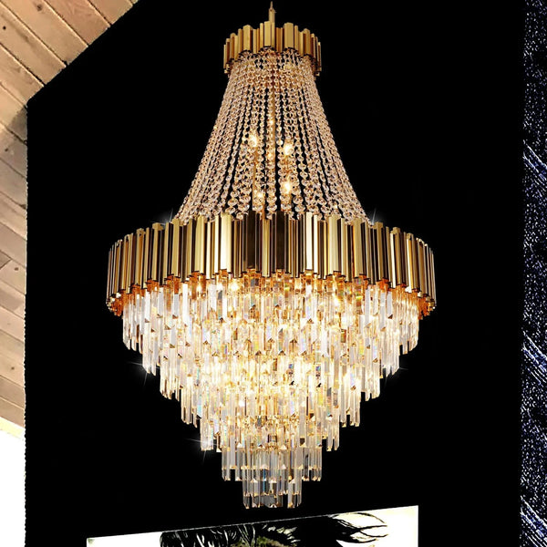 Crystal Chandeliers Modern Chandelier High Ceiling Foyer Entryway Lighting 21 Lights Big Pendant Light Fixture for Grand Living Room Entry Stairwell Staircase Extra Large Tiered 36''