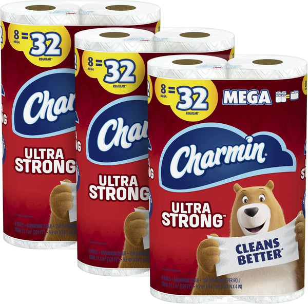 Charmin Ultra Strong Mega Roll 2-Ply Toilet Paper, 264 Sheets Per Roll, 8 Rolls Per Pack, Carton Of 3 Packs