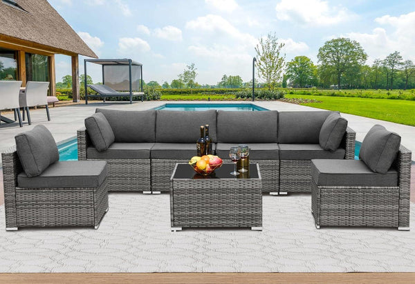 7 Pieces Outdoor Sectional Furniture, Patio Furniture Sets w/Cushions and Coffee Table, All Weather Wicker Outdoor Patio Conversation Sets for Garden,Poolside,Backyard,Grey