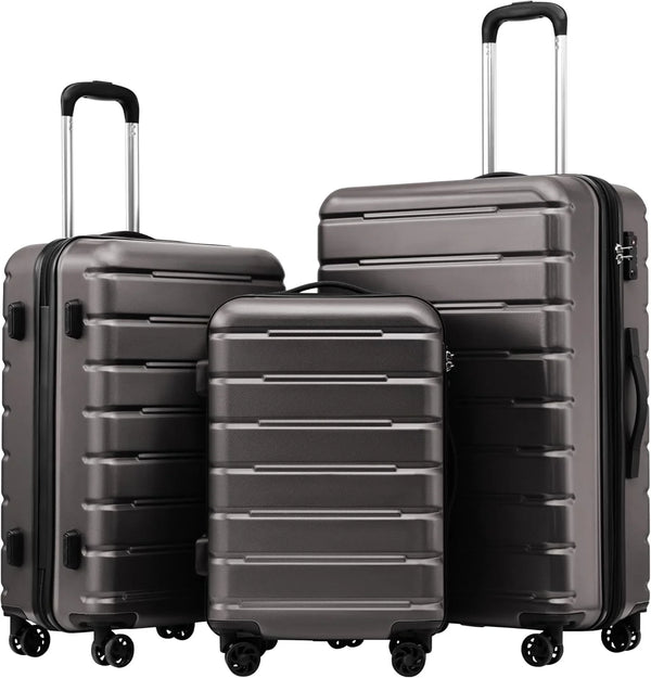 Coolife Luggage Suitcase Carry-on Spinner TSA Lock USB Port Expandable (only 28’’) Lightweight Hardside Luggage (Gray, 3 piece set)