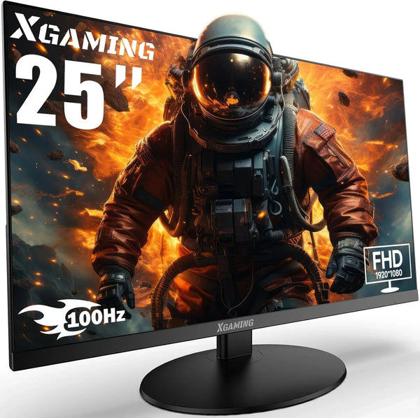 25 Inch Monitor, FHD 1080P 100Hz Ultra Thin Frameless Computer Display, 1ms, 99% sRGB, Low Blue Light Eye Care, HDMI VGA Gamer Screen with Speakers, VESA, Tilt Adjustable-Black