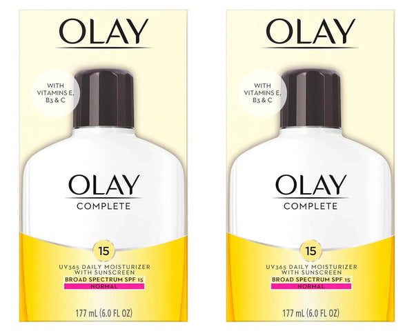 Olay Face Moisturizer Complete Lotion All Day Daily Facial Moisturizing Lotion SPF 15 for Normal Skin and Hydration, Oil-Free Non-Greasy, 6 Fl Oz (Pack of 2)