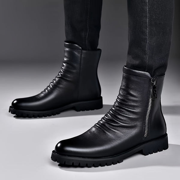 Comfortable Mid-Top Boots - Men's Stylish Non-Slip with Side Zipper, Versatile for All Seasons