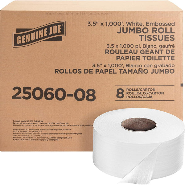 Genuine Joe - GJO2506008 Jumbo Dispenser Roll Bath Tissue (Pack of 8)