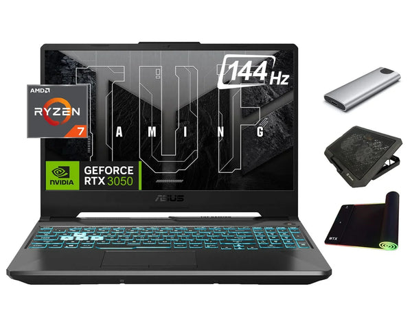 ASUS TUF 2024 A15 Gaming Laptop, 15.6" 144Hz FHD, 8-Core Ryzen 7 7435HS (beats i7-13620H), NVIDIA RTX 3050 GPU, 8GB RAM, 512GB SSD + 256GB Portable SSD, RGB KB, RJ45, Keypad, Gamer Bundle, Win 11