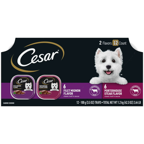 Cesar Classic Loaf In Sauce Wet Dog Food Variety Pack, 3.5 oz Trays (12 Pack)