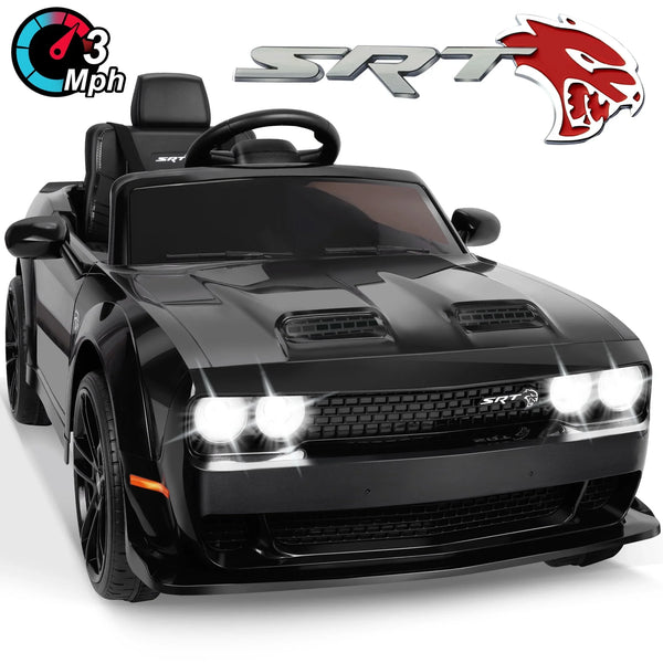 Dodge Challenger SRT Kids Ride on Car,Wisairt 12 V Battery Powered Electric Vehicle w/ Remote Control,Bluetooth,LED Lights(Black)