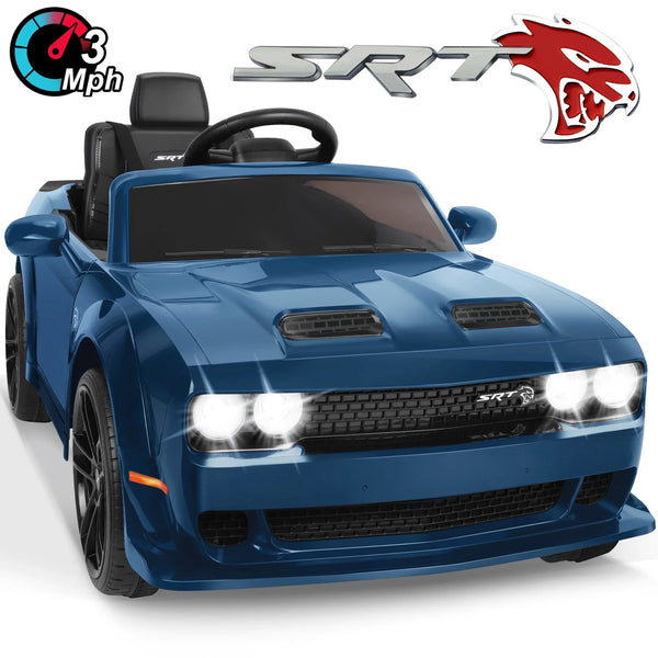 Dodge Challenger SRT Kids Ride on Car,Wisairt 12 V Battery Powered Electric Vehicle w/ Remote Control,Bluetooth,LED Lights(Blue)