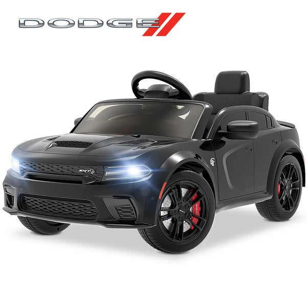 Dodge Electric Ride on Cars for Kids, 12V Licensed Dodge Charger SRT Powered Ride On Toys Cars with Parent Remote Control, Electric Car for Girls 3-5 w/Music Player/LED Headlights/Safety Belt, Black