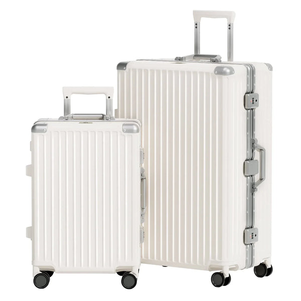 Expandable 2-Piece Travel Set: 20" Carry-On + 28" Checked Luggage with TSA Locks & Double-Wheel Spinners,White