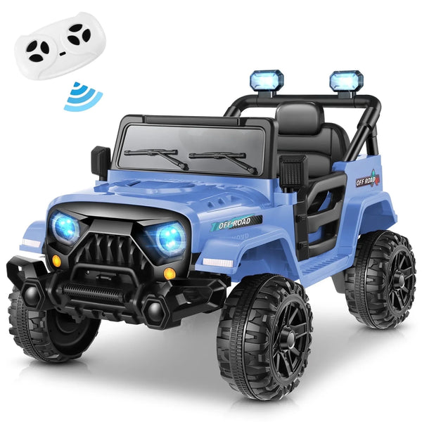 Farmdex 12V Powered Ride on Car Truck for Kids, Electric Ride on Toys Car 3 Speeds with Remote Control, USB, Bluetooth, Music Player, Horn, LED Lights, Spring Suspension, Seat Belts, Blue-Gray
