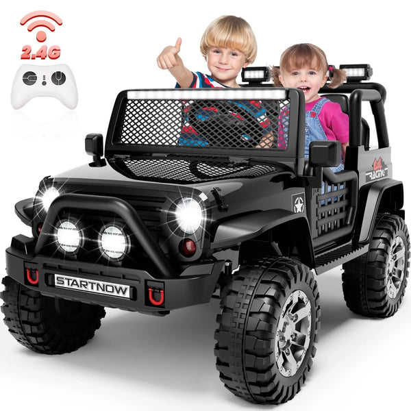 Joyracer 24V 2 Seater Kids Ride on Truck with Remote Control, 4×200W Motor, Electric Battery Powered Toys Car w/ 4 Wheels Spring Suspension, 3 Speeds, LED Lights, Bluetooth Music, Black