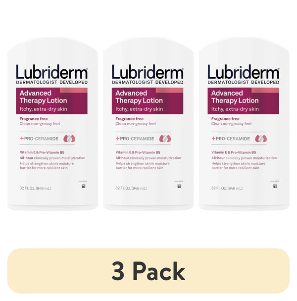 (3 pack) Lubriderm Advanced Therapy Body Lotion, Fragrance Free Moisturizer for Dry Skin, 32 oz