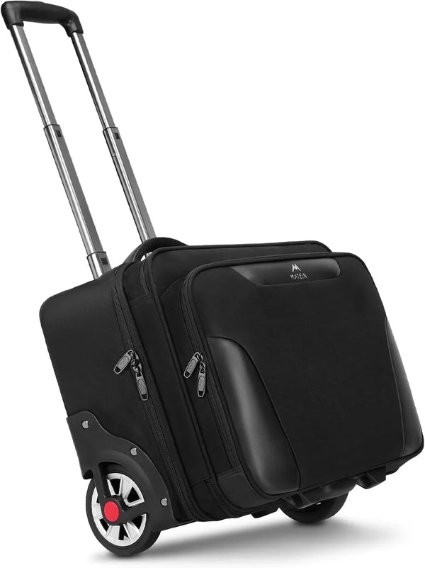 Matein Rolling Laptop Bag for Men, Water-resistant Briefcase with Big Wheels Fits up to 17.3inch Laptop, Black