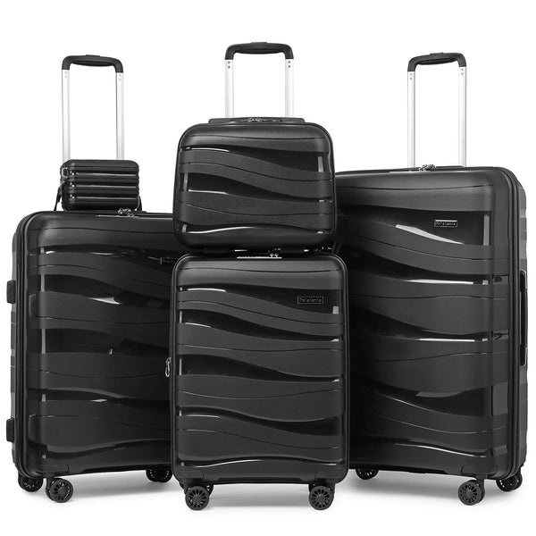 Melalenia 5 Piece Luggage Set PP Hardside Spinner Luggage - (Expandable Carry-on Suitcase20")(24" 28")-Black