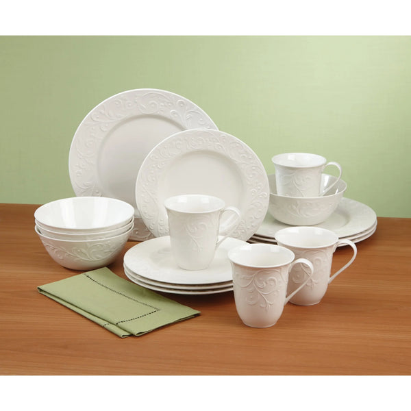 Opal Innocence Carved 16-Piece Dinnerware Set White