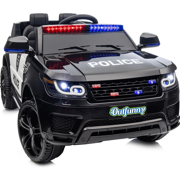 Outfunny Electric Police Car for Kids, 12 Volt Kids Ride on Toy Car with Remote Control, Bluetooth, Megaphone - Black