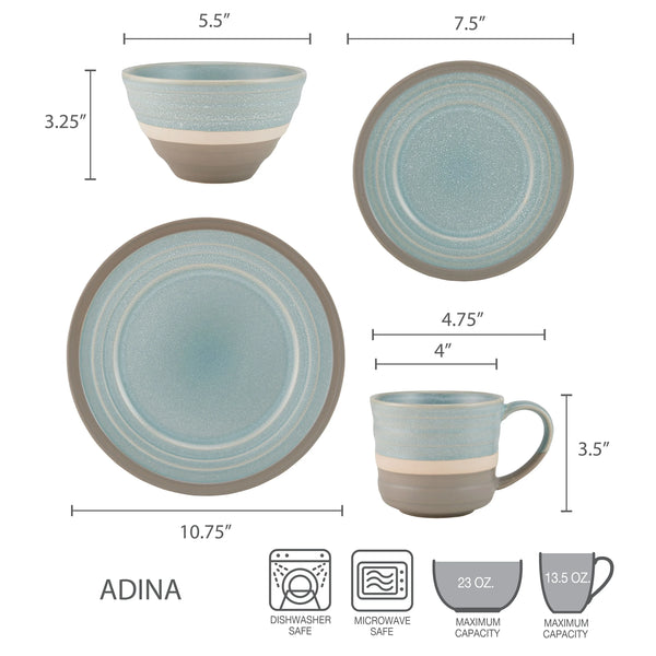 Pfaltzgraff Adina Blue 16-Piece Dinnerware Set, Service for 4