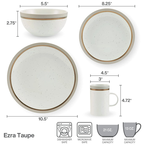 Pfaltzgraff Ezra Taupe 16-Piece Dinnerware Set, Service for 4 - 16PC