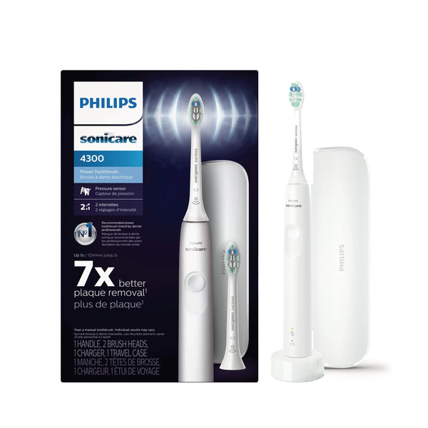 Philips Sonicare 4300 Power Rechargeable Electric Toothbrush, 2 Brush Heads, and Travel Case HX3684/23