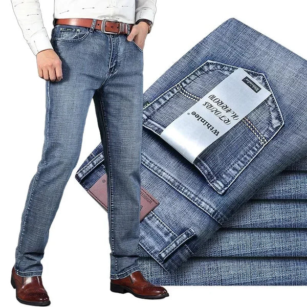 2025 Men Fashion Casual Jeans Male Classic Stretch Business Denim Trousers Slim Fit Straight Leg Pants