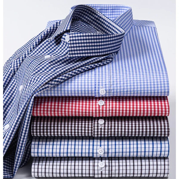 Bamboo Fiber Solid Color Classic Plaid Striped Shirt Men Long Sleeve Slim Fit 3xl 4XL Business Men's Shirt Long Sleeve Casual