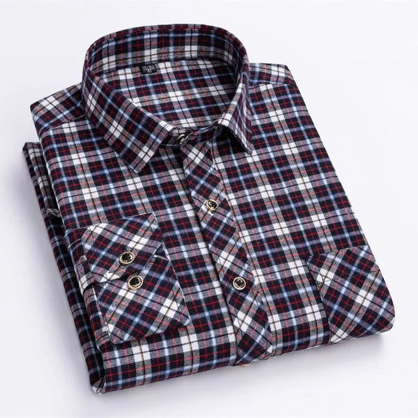 2024 New Men's Flannel Shirts Long Sleeve Cotton Soft Regular-fit Brushed Single Pocket Comfortable Casual Fashion Plaid Shirts