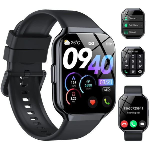 Smart Watch for Android and iPhone 1.96'' Smartwatch for Men Women 110+ Sports Modes Fitness Tracker with Answer Make Calls/Message Reminder, IP68 Waterproof for Gift (Black)