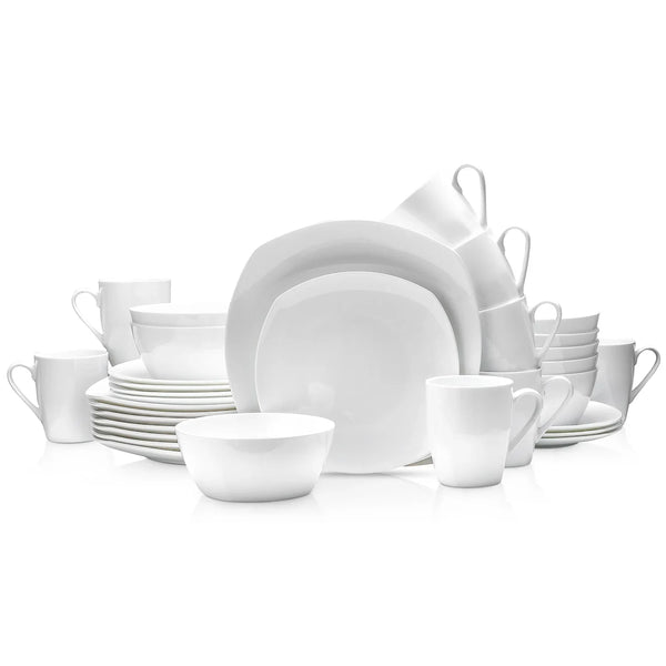 Stone Lain Bone China Classic Soft Square White Dinnerware Set