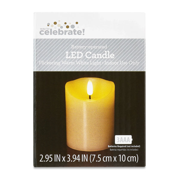 3.94" Battery-Operated LED White Flameless Pillar Candle, by Way To Celebrate