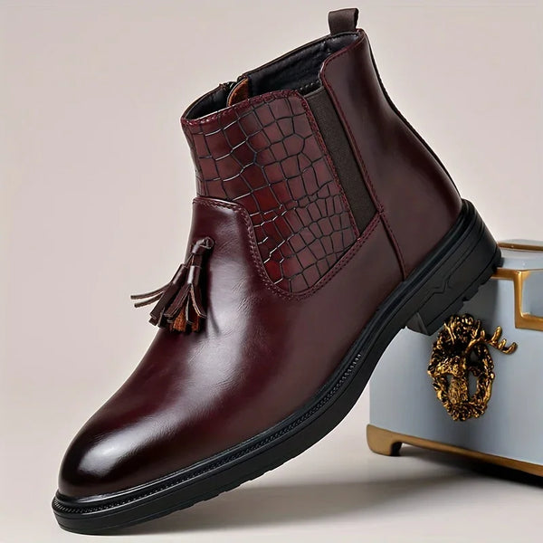 [Waterproof Chelsea Ankle Boots] Men'S Fashion Chelsea Ankle Boots - Slip-resistant, Side Zip, Waterproof, Breathable Comfort Footwear for Outdoor Walking, Hiking, Suitable for Spring, Autumn, Winter | Solid Color PU Upper, Rubber Sole