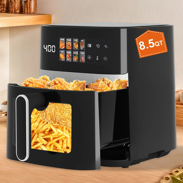 8-in-1 Large 8.5 Quart Air Fryer Oven | 8 One-Touch Preset Functions, Smart Cook Program, Stainless Steel Rack Basket, Non-stick Dishwasher-Safe Basket, Viewing Window, Interior Light, Kitchen Appliances, Toaster Oven, Healthy Cooking