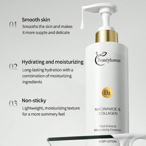 2pcs/ 8.45oz*2 Bottles - Niacinamide Nourishing Body Lotion, Contains Hydrolyzed Collagen for Deeply Hydrates and Moisturizes, Day and Night Light Beige Care, Suitable for All Skin Types, 8.45oz*1 bottle