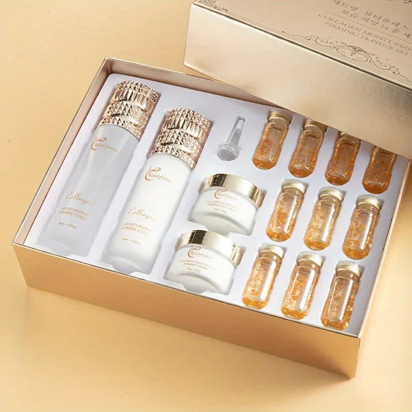 14pcs Set Luxury Collagen Skincare Kit For Women-Hydrating& Firming With Sodium Hyaluronate, Niacinamide- Deep Moisture & Brightening, -Perfect Gift Box Included Face Toner Ampoule Serum Lotion Face Eye Cream Birthdays Christmas