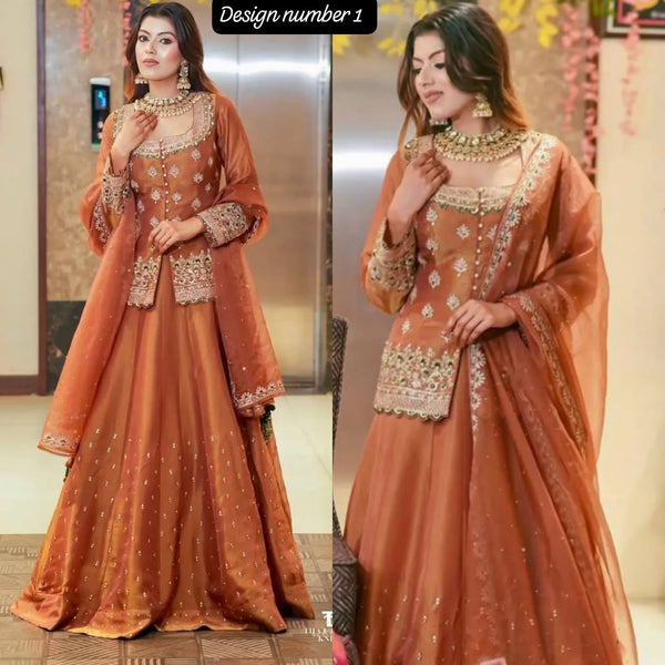 New Launch Partywear Top Lehenga Dupatta set Traditional Lehenga Kurti shirt Festive wedding wear dress Indian partywear orange eid suit